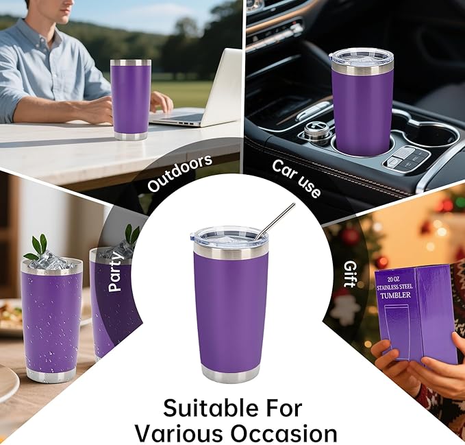 IEOVIEE 32 Pack, 20oz Stainless Steel Bulk Tumblers with Lids and Straws, Double Wall Insulated Travel Mug, Durable Powder Coated Tumbler Bulk Cup for Cold and Hot Drinks(Purple) - Bloomnest