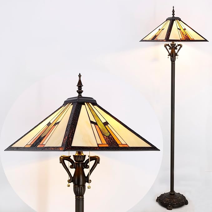 Tiffany Floor Lamp Multicolour Mission Style Stained Glass Standing Reading Light 16X16X64 Inch - Bloomnest