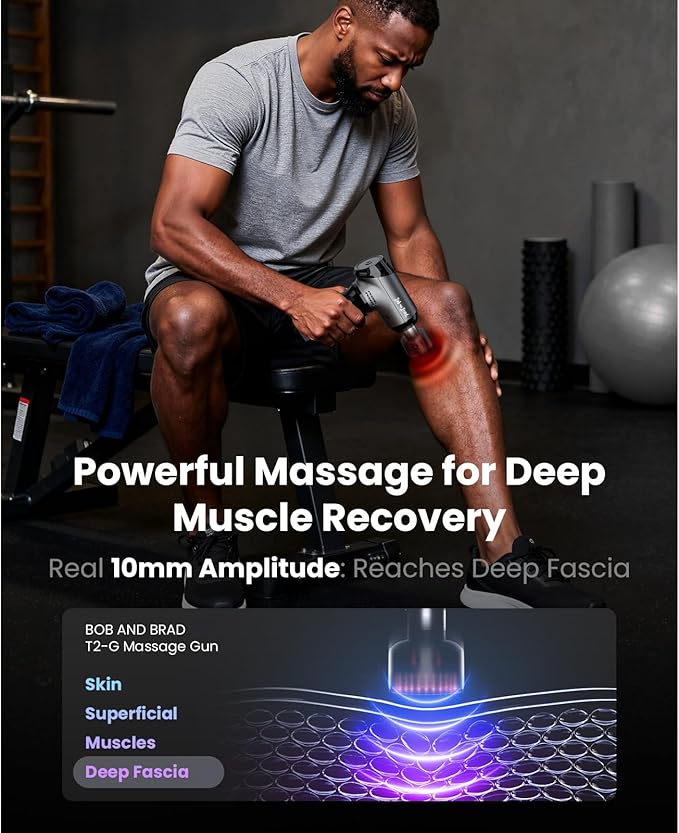 BOB AND BRAD T2 Ultra Massage Gun with Heat and Red LED Therapy, Heated Deep Tissue Massager for Athletes, Professional Percussion Massager for Muscle Relief, Portable Electric Massagers Home Gym - Bloomnest