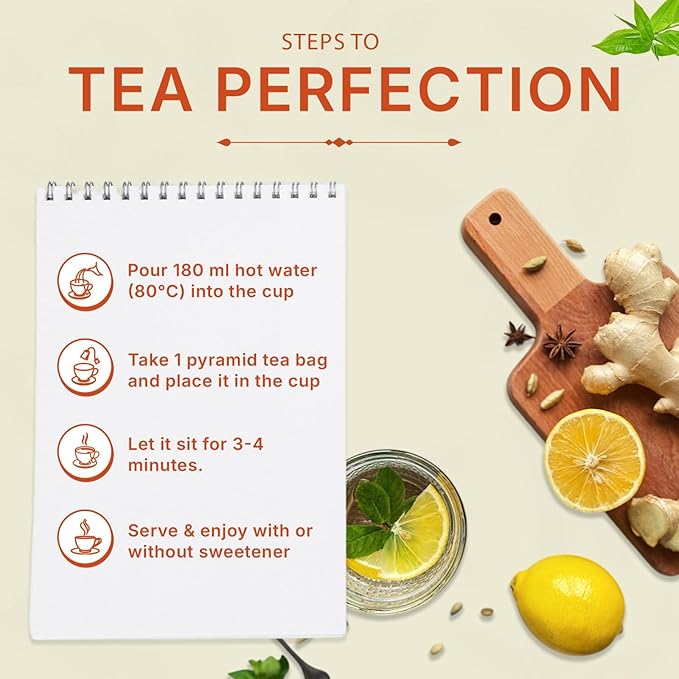 Lemon Ginger Green Tea Bags (50 Count), Green Tea with Orange Peel, Black Pepper & Mint Extract, Caffeinated, Real and Natural Green Tea, Blended with Fresh Herbs and Spices, Gluten Free - Bloomnest
