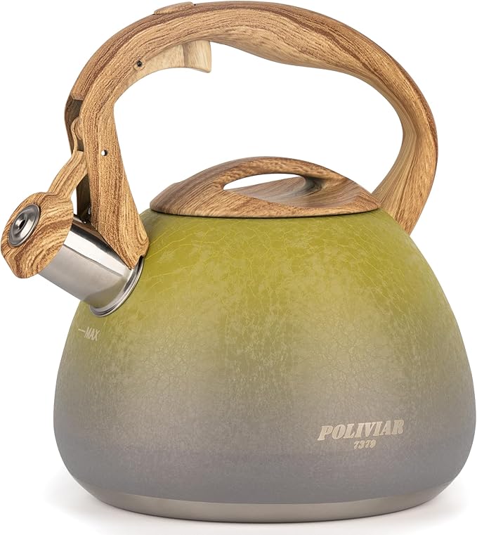 POLIVIAR Tea Kettle, 2.7 Quart Stovetop Tea Kettle, Audible Whistling Teapot with Crackle Finish, Food Grade Stainless Steel for Anti-Rust, Anti Hot Handle, Suitable for All Heat Sources (JX2023-LYG) - Bloomnest