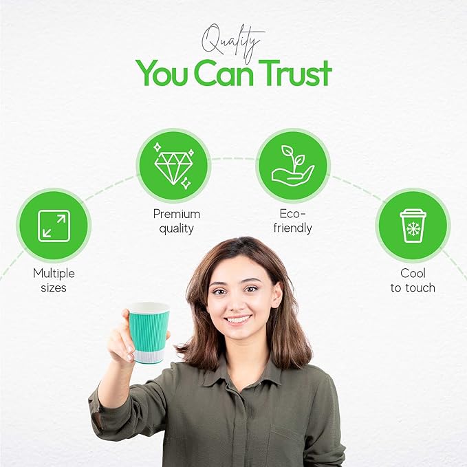 Restaurantware 12 Ounce Ripple Wall Disposable Coffee Cups, 500 Insulated Midnight Light Green Paper Tumblers with Rolled Rim Design, Lids Sold Separately for Hot Drinks like Tea, Hot Chocolate - Bloomnest