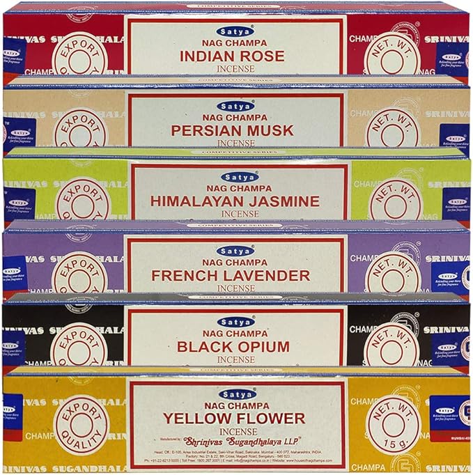 Satya Incense Sticks Variety Pack #7 and Incense Stick Holder Bundle with 6 Floral Fragrances TRUMIRI