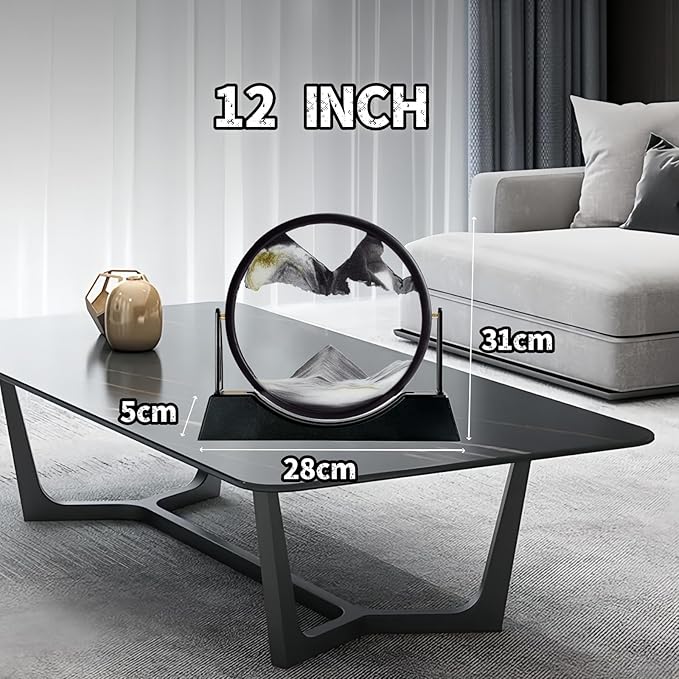 Moving Sand Art Picture Liquid Motion, 3D Quicksand Décor, Deep Sea Sandscapes with Display Flowing Sand Frame for Relaxing, Desktop Office Home Decoration (Black) - Bloomnest