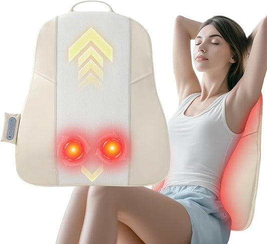 Back Massager for Pain Relief Deep Tissue, Ultrathin Rolling Up and Down Full Back Massage with Heat, 4D Shiatsu Kneading, Shoulder Massager, Extended Widened Design for Home, Office, Car Use, Beige - Bloomnest