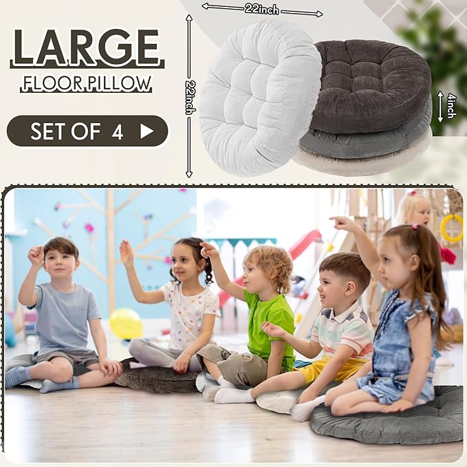 Jerify Floor Pillow Cushions 22 x 22 Inch Round Square Large Meditation Floor Pillow for Classroom Adult Meditation Picnic Party Cushion for Seating Gift Christmas(Round,Graded Grey,4 Pcs) - Bloomnest