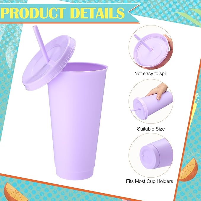 Honeydak 30 Pack Tumbler with Straw and Lid Bulk Water Bottle Iced Coffee Travel Mug Cup Reusable Plastic Cups for Party Birthdays 24-27 oz (Pastel Color) - Bloomnest
