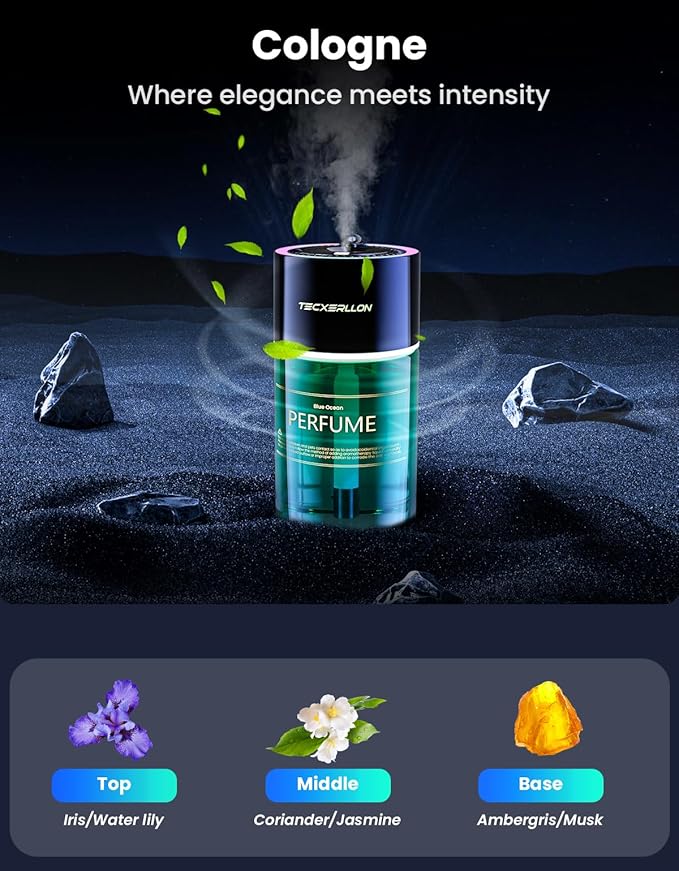 Smart Car Air Freshener, Car Diffuser With Star Light & 120ml Perfume, 4 Scent Modes, Auto On/Off, Rechargeable, Long Lasting Car Air Freshener for Cars, Homes, Offices, Bedrooms-Cologne - Bloomnest