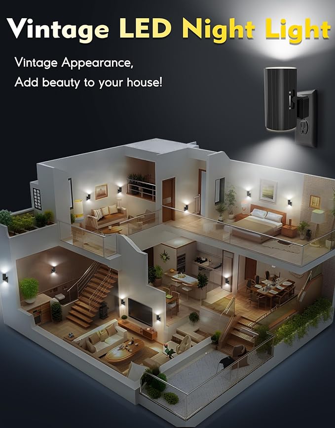 Night Lights Plug into Wall, LED Plug in Night Light with Light Sensor, 0-100LM Adjustable Brightness Wall Light, 5000K Daylight White, 2Pcs Dimmable Automatic Night Light for Hallway Bedroom Stairway - Bloomnest