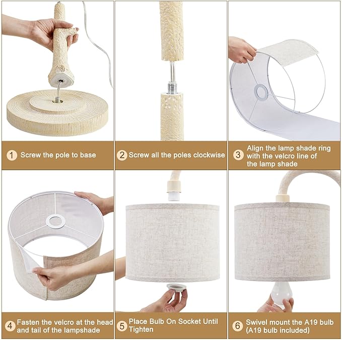 Floor Lamp for Living Room - 69" Rustic Farmhouse Tall Lamp with 3 Color Temperatures- Country Resin Vintage Reading Light Standing Lamps for Bedroom Office Classroom Home Decor, Almond White - Bloomnest