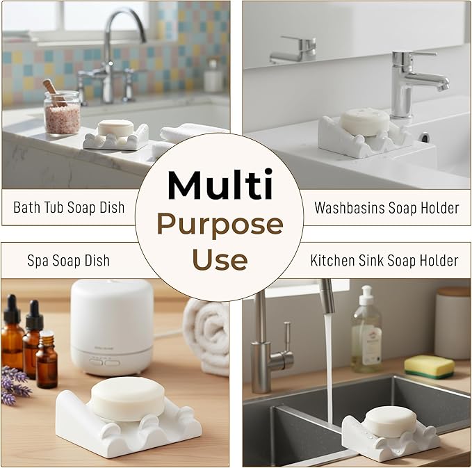 DOXOLOGY White Marble Soap Dish Bathroom Organizer - Resin Soap Dish with Rectangular Design 3.7" L x 2.8" W - Self Draining Soap Dishes Keeps Countertop Neat - Marble Look Soap Tray for Sink - Bloomnest