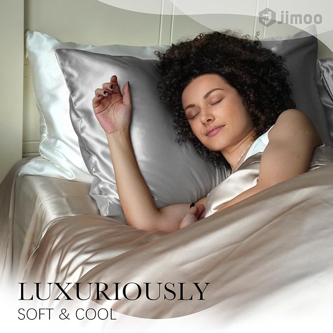 100% Mulberry Silk Pillowcase for Hair and Skin, 22 Momme Pure Natural Silk Pillow Case Both Sided with Zipper, Pillow Cover for Women Mom Men(Silver Grey, Queen 20''×30'', 2 Pack) - Bloomnest