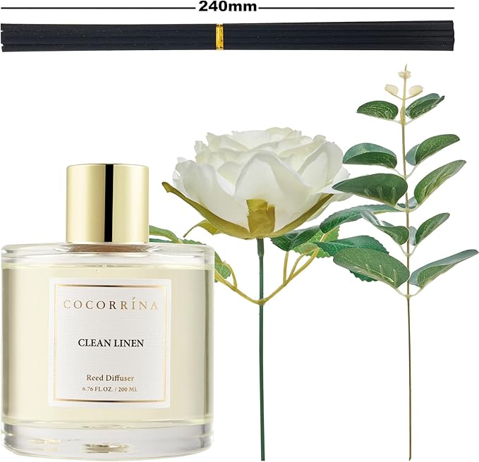 Cocorrína Flower Reed Diffuser - Clean Linen 6.7oz Scented Diffuser with Sticks Home Fragrance Essential Oil for Bathroom Shelf Decor (Artificial Flower) - Bloomnest