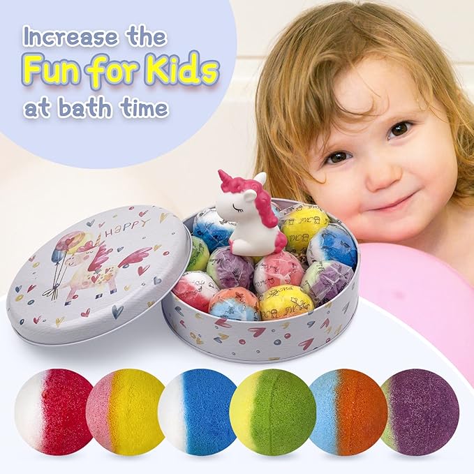 Bath Bombs for Kids, 12pcs Bath Bombs with Surprise Crystal Toys Inside, Handmade Natural and Organic Bubble Bath Fizzies, Birthday Easter Gift for Girls and Boys - Bloomnest
