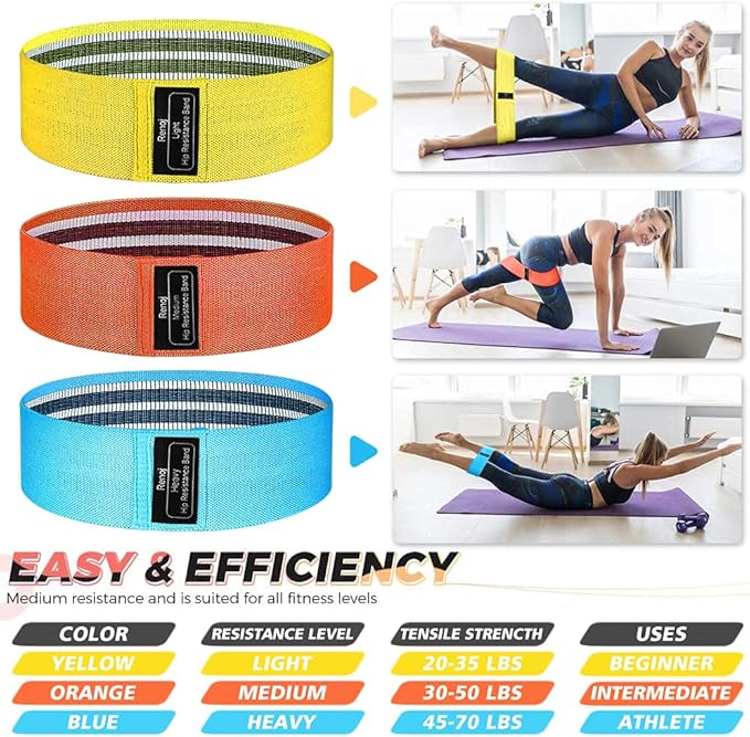 Renoj Resistance Bands, Yoga Starter Sets for Women and Men, 3 Set of Stretch Exercise Workout Bands for Booty Legs, Elastic Pilates Flexbands - Bloomnest
