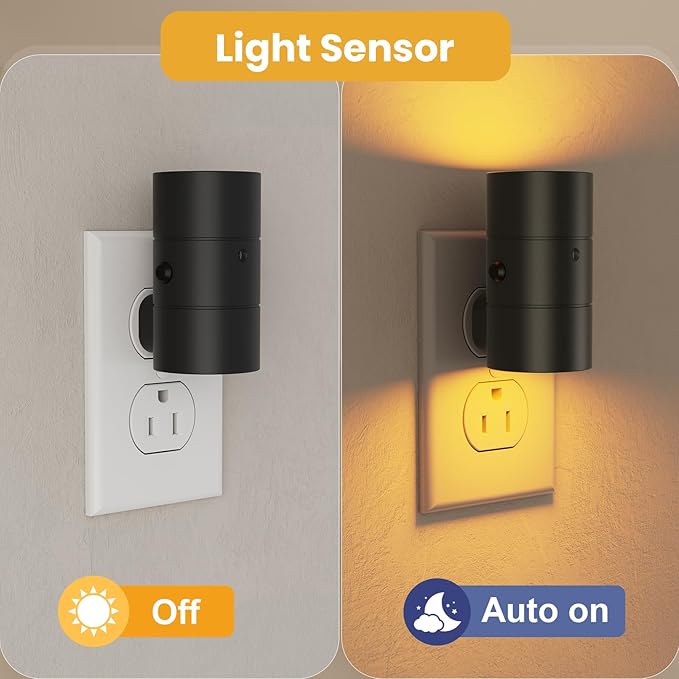 VOLISUN Night Light, Dimmable Led Night Lights Plug into Wall, Amber/3000K/4500K, 0-100LM Adjustable Brightness, Dusk to Dawn Nightlight for Hallway, Bathroom, Bedroom Black 4 Pack - Bloomnest