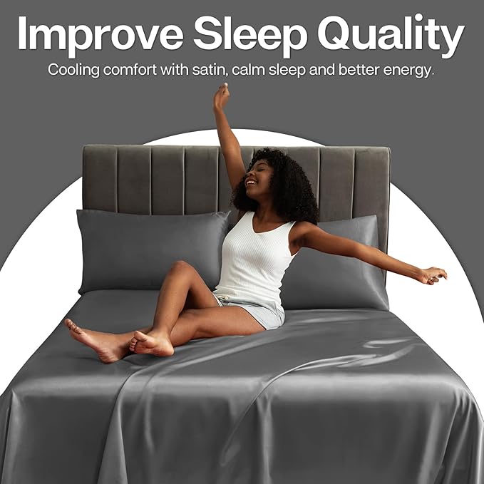 MR&HM Satin Pillowcase for Hair and Skin, Silk Satin Pillowcase 2 Pack, Queen Size Pillow Cases Set of 2, Silky Pillow Cover with Envelope Closure (20x30, Dark Grey) - Bloomnest