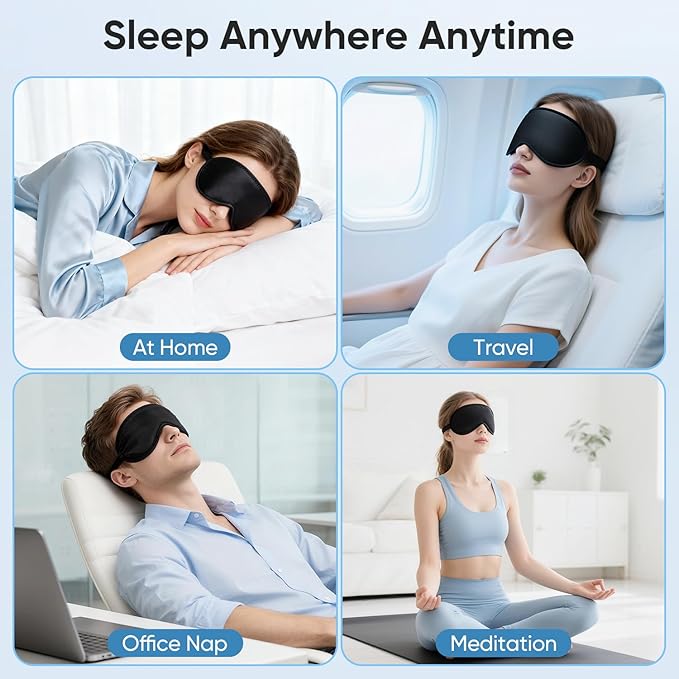 Weighted Eye Mask for Sleeping - Sleep Mask for Women & Men, Blackout 3D Contoured Sleeping Mask for Side Sleeper, Zero Pressure Soft Night Eye Cover with Adjustable Strap for Travel, Black - Bloomnest