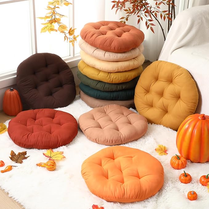 Fumete 12 Pcs Floor Pillows Cushions Seating 16 x 16 Inches Color Round Seat Reading Floor Chair Cushions for Kids Adults Classroom Home School Playing Supplies(Warm Color) - Bloomnest