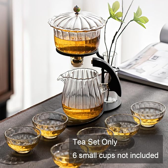 Lazy Kungfu Magnetic Tea Pot, Semi Automatic Glass Teapot, Lazy Kungfu Drip Teapot, Magnetic Attraction Water Rotating Cover Bowl Suitable for Home/Office Reception Tea Set - Bloomnest