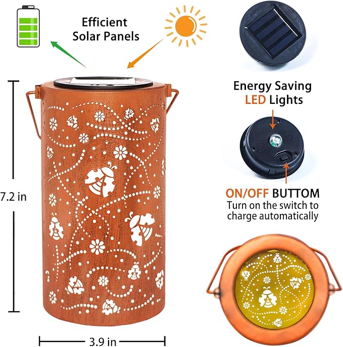 Ladybug Solar Lanterns Outdoor Waterproof Hanging Solar Lights Ladybug Gifts for Women Men Metal Decorative LED Ladybug Lanterns for Garden Decor,Yard,Patio,Lawn,Tabletop,Pathway,Landscape - Bloomnest
