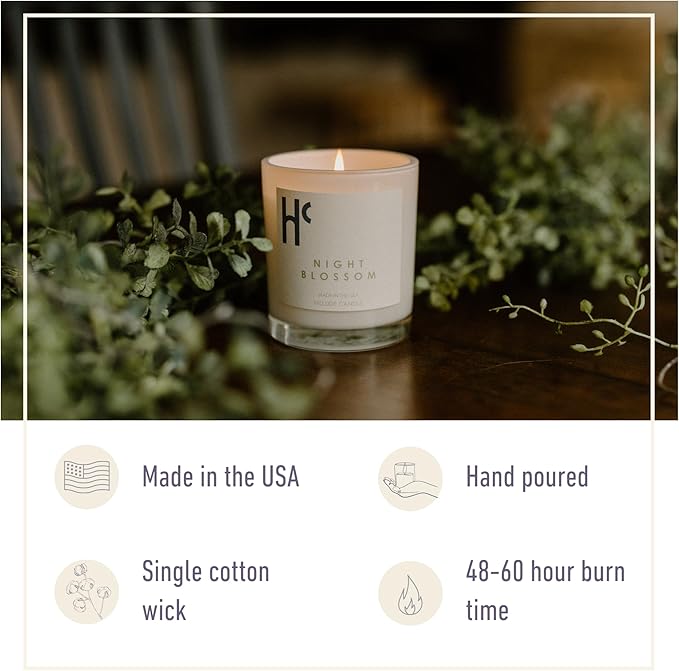 Night Blossom Single Wick Soy Candles, Luxury Scented Candles for Home - Up to 60 Hour Burn Time, Cruelty-Free Soy Wax Blend - Jasmine Fragrance, Notes of Apple & Musk (9 oz) - Bloomnest