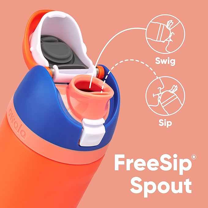 Owala Kids FreeSip Insulated Stainless Steel Water Bottle with Straw for Sports, Travel, and School BPA-Free Sports Water Bottle, 16 oz, Blue Citrus Owala