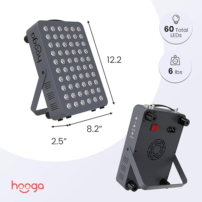 Hooga Red Light Therapyfor Face & Body, 60 LEDs, 660nm Red 850nm Near Infrared with Timer for Pain Relief, Skin Health, Anti-Aging, Sleep, Energy & Recovery, Includes Hanging Kit & Handle - HG300 - Bloomnest