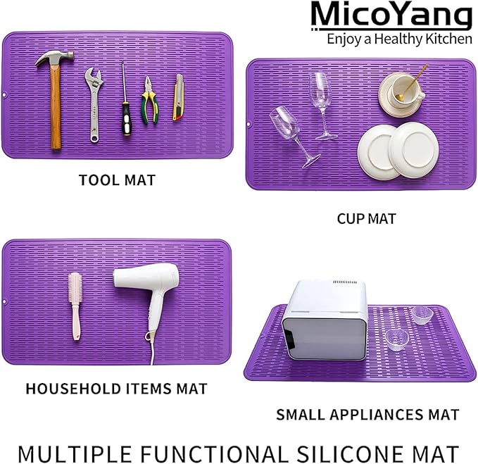 Silicone Dish Drying Mat for Multiple Usage,Easy clean,Eco-friendly,Heat-resistant Silicone Mat for Kitchen Counter or Sink,Refrigerator or Drawer Liner Purple 4XL 32 inches x 18 inches - Bloomnest