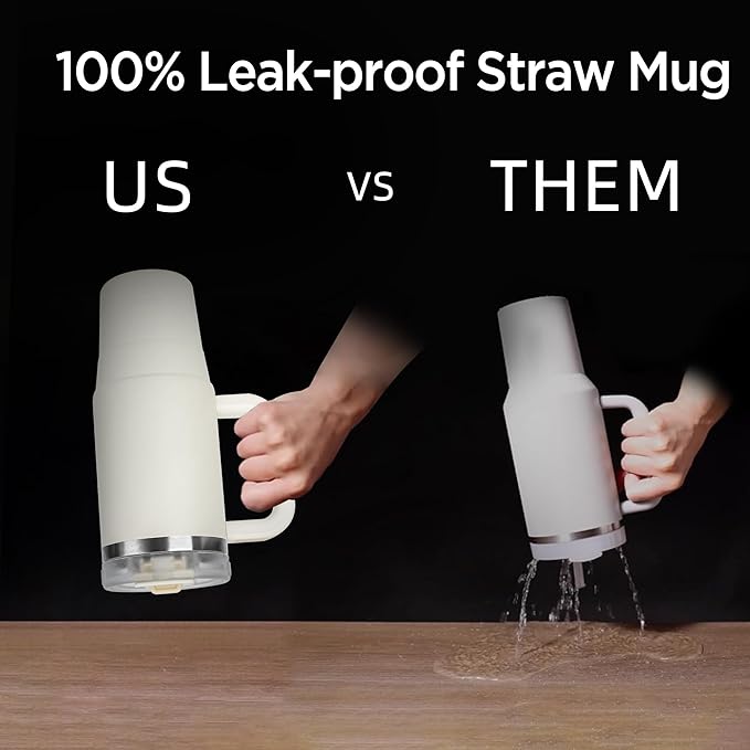 Tyeso 40 oz Tumbler with Handle, Straw and Lid - Leak Resistant Insulated Stainless Steel Water Bottle, Car Cup Holder Friendly Travel Coffee Mug White - Gifts for Men & Women - Bloomnest