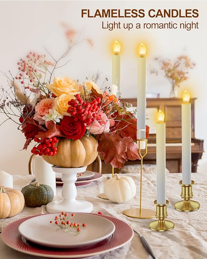 RONXS Window Candles, LED Candles with Timer Christmas Decorations Battery Operated Flameless Candle Flickering Candle with 2 Remote Control, Gold Candle Holders (12 Pcs Gold) - Bloomnest