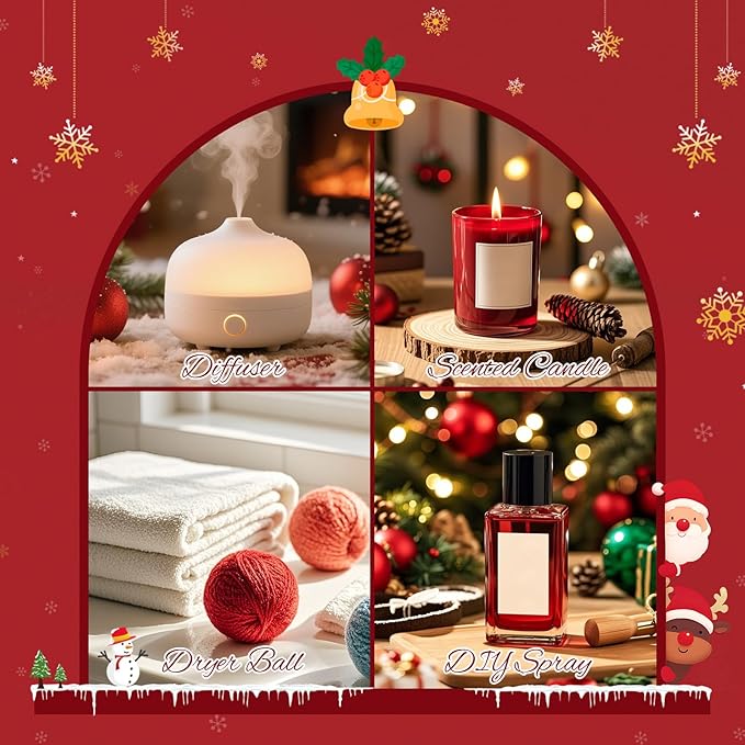 Christmas Fragrance Oil Set, 6 Premium Holiday Essential Oils for Diffuser, Candle Making - Caramel Pumpkin Swirl, Apple Cinnamon, Merry Berry Christmas, Christmas Fireplace Scented Oil Gift Set - Bloomnest