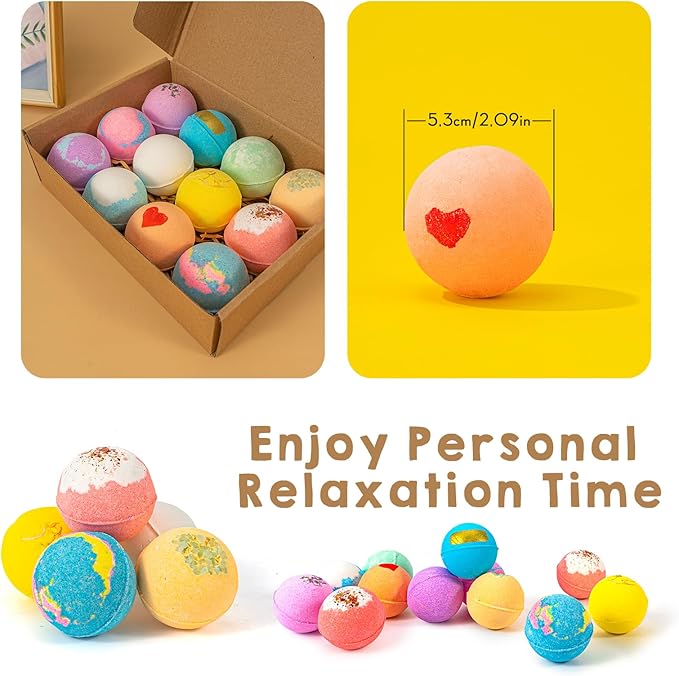 Bath Bombs for Women Gift Set, 12 Pack Handmade Bath Bombs Salt Balls, Perfect for Bubble Spa Relaxing, Moisturizing Dry Skin, Stress Relief, Birthday Valentines Gifts Idea for Men Women - Bloomnest