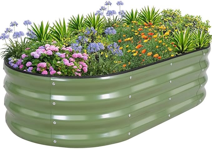 1MORE Galvanized Raised Garden Bed- Planter Garden Boxes Outdoor, Raised Beds for Gardening, 4x2x1ft Metal Garden Bed Kit for Vegetables Flower, Planter Raised Beds with Tools.Green - Bloomnest