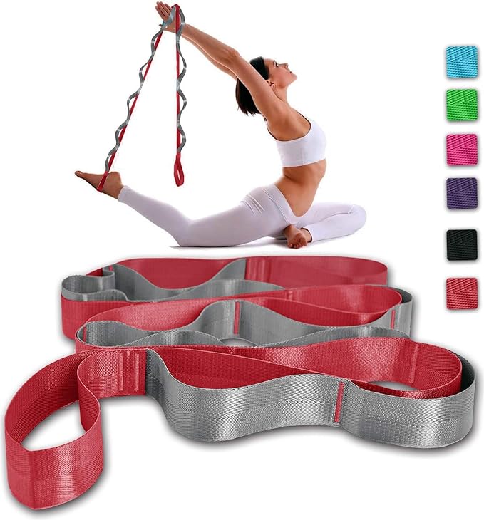 SANKUU Yoga Straps Stretching Strap with 12 Loops Workout Poster, Straps for Stretching Physical Therapy Equipment Long Stretch Out Bands for Exercise, Pilates and Gymnastics for Women Men - Bloomnest