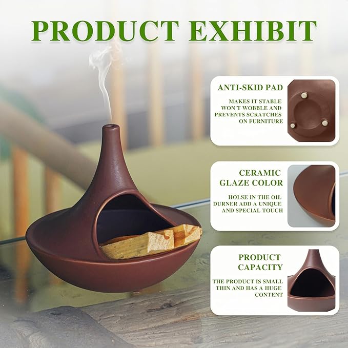 3 in 1 Incense Holder for Palo Santo Sticks Sage Bundles Cone Incense, Handcrafted Ceramic Incense Burner Holder Ash Catcher with Chimney, Smudge Bowl for Yoga Meditation Home Decor (Chimney Red) GRAMSTORMAX