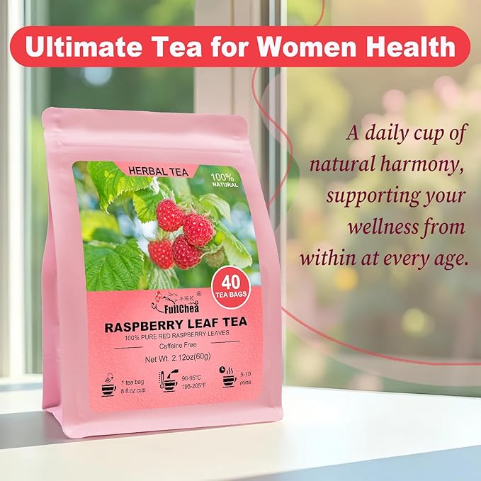 FullChea - Raspberry Leaf Tea Bag, 40 Teabags - Natural Pregnancy Tea - Pure Red Raspberry Leaf Herbal Tea - Non-GMO - Caffeine-free - Help Childbirth & Support Menstrual - Bloomnest