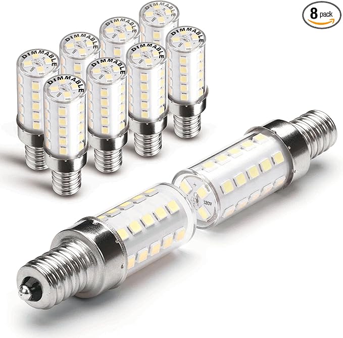 E12 Dimmable LED Light Bulb Equivalent 25w-40W, AC120V 4W 450lm E12 LED Candelabra Bulbs with T6 C7 Small Base, Daylight White 6000K for Ceiling Fan Chandelier Pendant Salt Lamp 8 Pack - Bloomnest