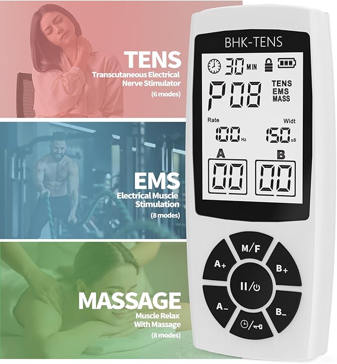 EMS Muscle Stimulator for Pain Relief Therapy, Electronic EMS TENS Unit Machine for Shoulder Pain Relief, Tens Massager for Neck Pain Relief, Sciatica Pain Relief BHKTENS