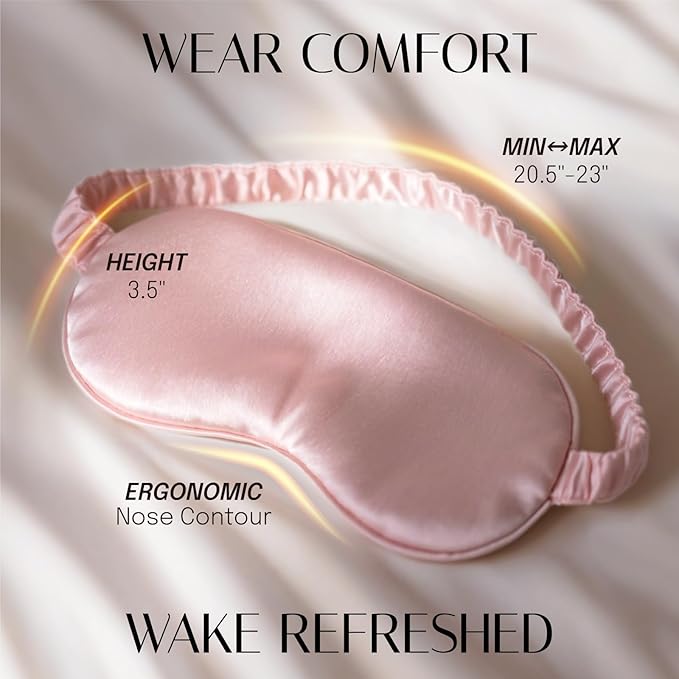 OLESILK Silk Sleep Mask, 100% Mulberry Silk Eye Mask for Sleeping, Double Layer Filling and Elastic Strap, Travel and Nap, Soft Eye Cover Eyeshade with Luxury Bag and Ear Plugs, Pink - Bloomnest