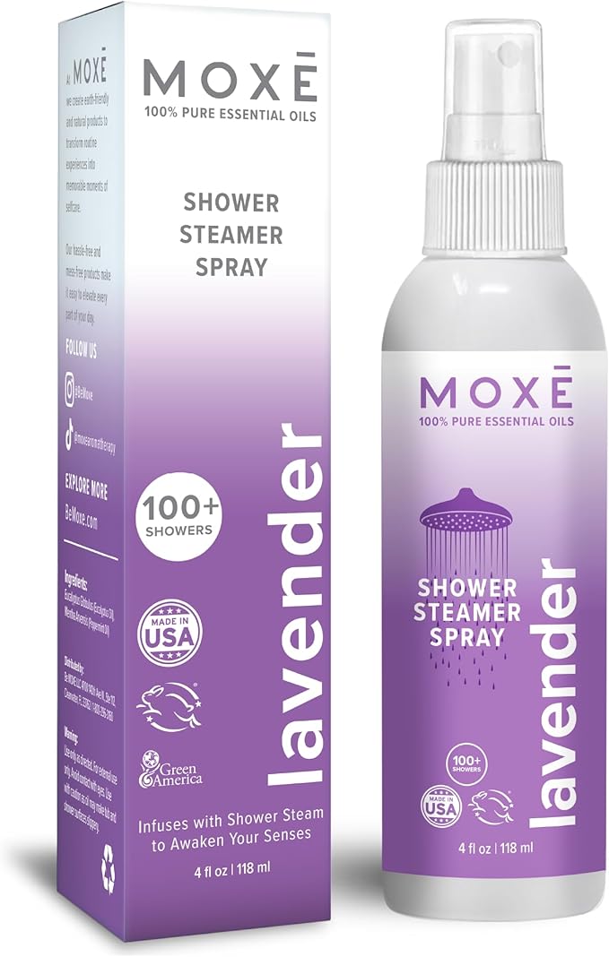 MOXE Shower Mist, Spa Steam Spray, Certified Natural Essential Oils, Aromatherapy, Tension Relief (Lavender, 4 Fl Oz (Pack of 1))… - Bloomnest