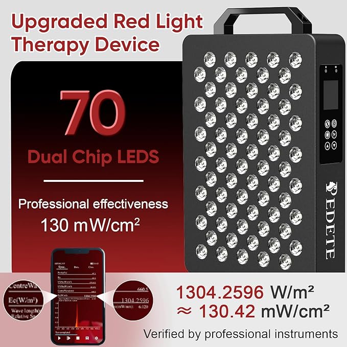 Red Light Therapy for Face and Body, 630nm 660nm 810nm and 850nm Near Infrared Light Therapy Panel, 70 Dual Chip LEDs, High Power LED Light Therapy Device for Skin Care, Sleep, Pain Relief. M70
