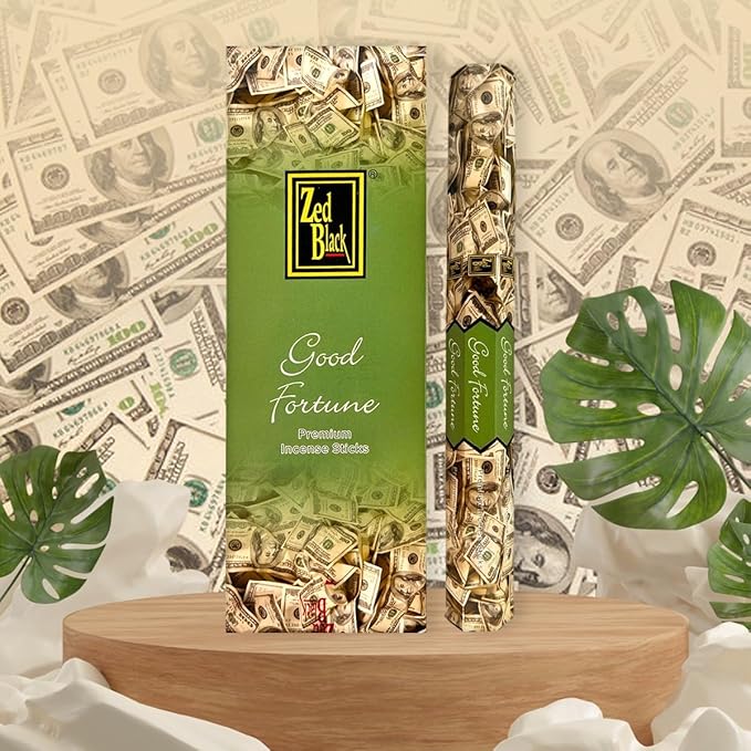 ZED BLACK Premium Good Fortune Natural Incense Sticks - 20 Sticks Per Box & 6 Boxes Inside (Total 120 Sticks) - Alluring Aroma for Home, Office & Meditation Spaces.