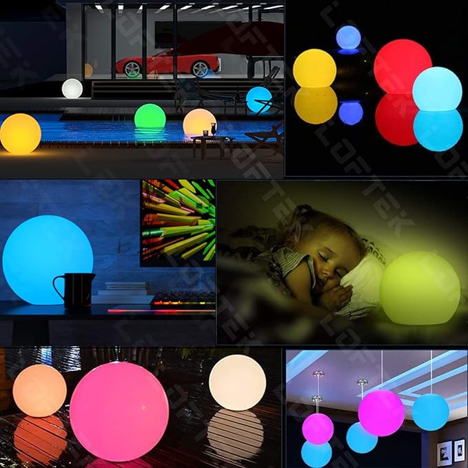 LOFTEK 8-inch LED Night Light Ball: 16 RGB Colors and Dimmable Globe Light with Remote, Upgraded Folding Handle, Seamless Matte Housing, Rechargeable IP65 Floating Pool Light, for Nursery or Decor - Bloomnest