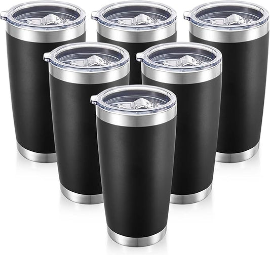 20 oz Tumblers Bulk Stainless Steel Tumbler with Lid Double Wall Vacuum Insulated Coffee Mug 20oz Powder Coated Cup for Hot and Cold Drinks, Black, 6 pack - Bloomnest
