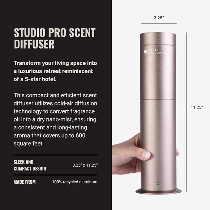 Hotel Collection Studio Pro Essential Oil Diffuser - 600 sq ft Coverage, Wired & Portable with Remote - Cold-Air Diffusion - Only Works with Pro Pod Bottles - Champagne - Bloomnest