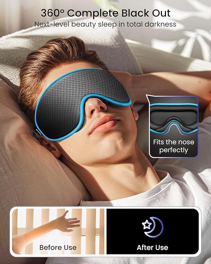 WAOAW Sleep Mask for Men Women: Blackout Eye Masks for Sleep - 3D Breathable Soft Comfortable Eye Mask for Travel - Adjustable Light Blocking Night Masks for Sleeping - Bloomnest
