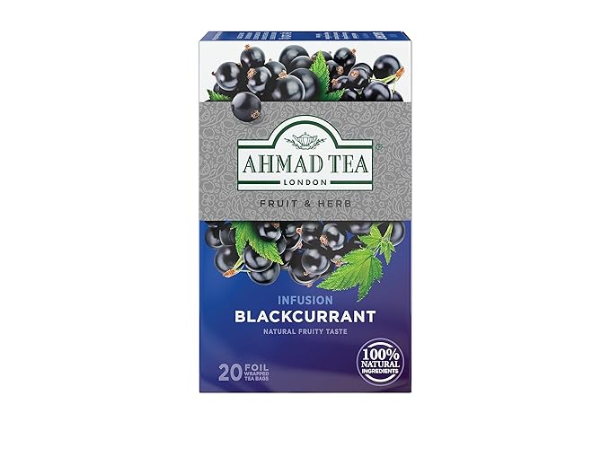 Ahmad Tea Herbal Tea, Blackcurrant Teabags, 20 ct (Pack of 1) - Decaffeinated & Sugar-Free - Bloomnest