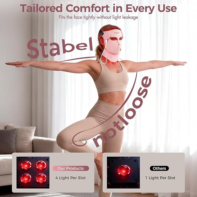 4D Wireless Red Light Therapy for Face and Neck with 400 LEDs,8+1 Color Light Therapy Mask with NIR, 850nm Red Light Therapy Mask, 4000mAh Rechargeable Led Face Mask Remote Control for Home & Travel Bloomnest