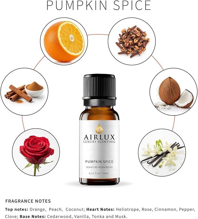 Signature Aroma Oil No. 181 Pumpkin Pie – Aroma Oil for Cold Air & Waterless Diffusers and DIY Crafts – 10 mL, 0.34 fl oz Glass Bottle Airlux